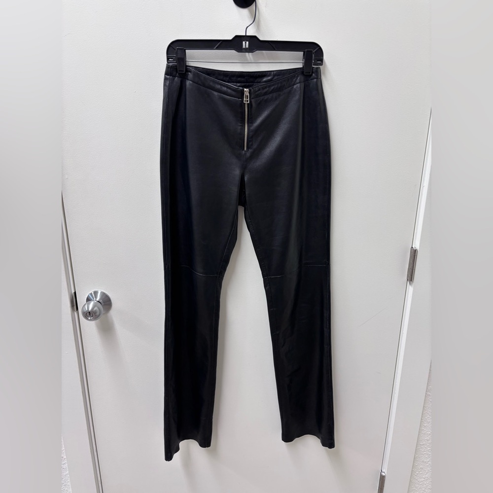 Vintage Hugo Buscati Collection Black Leather Pants with Front Zipper Detail
